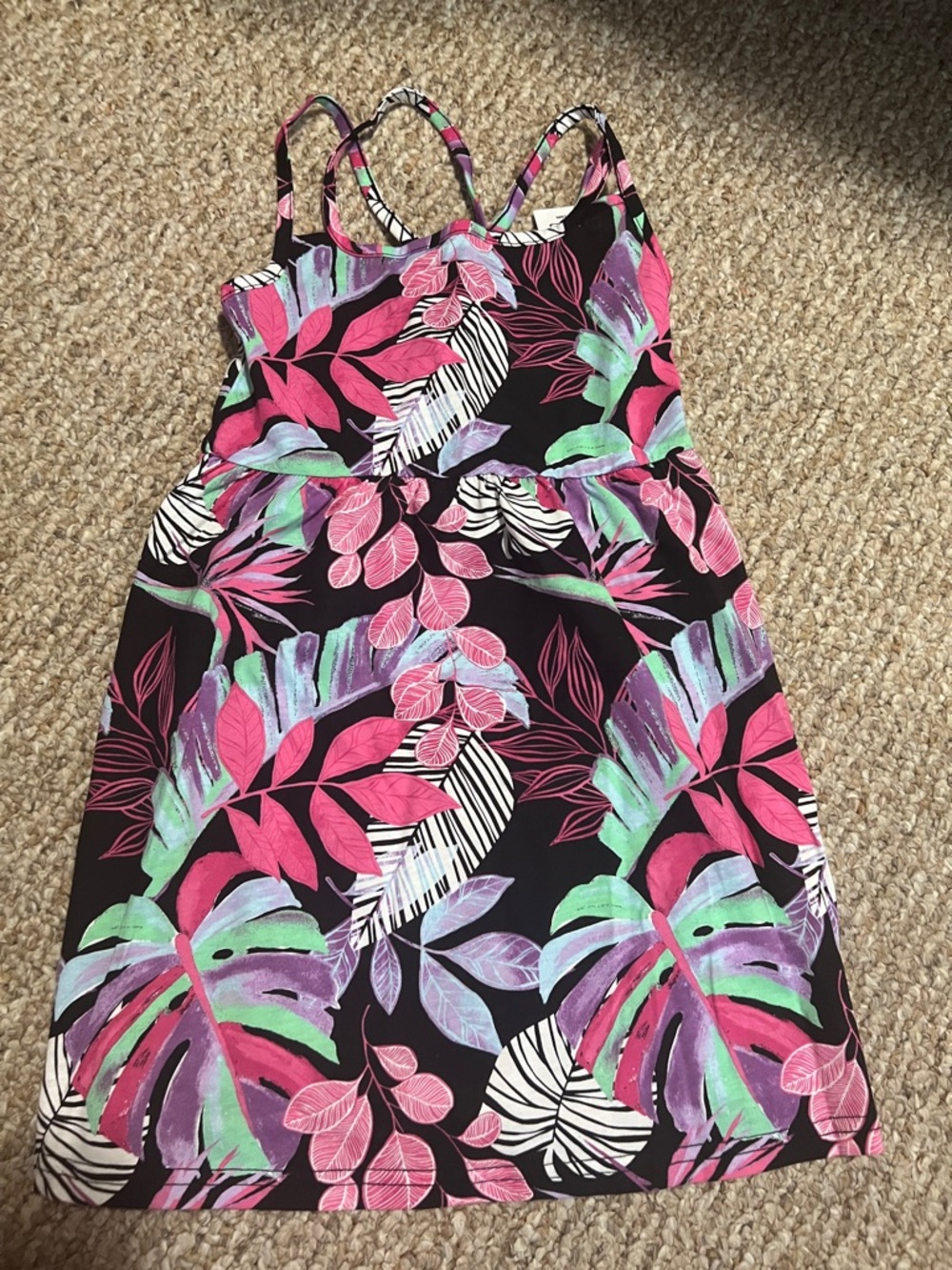 The Children's Place Black Tropical Leaf Dress with Pink, Mint & Purple